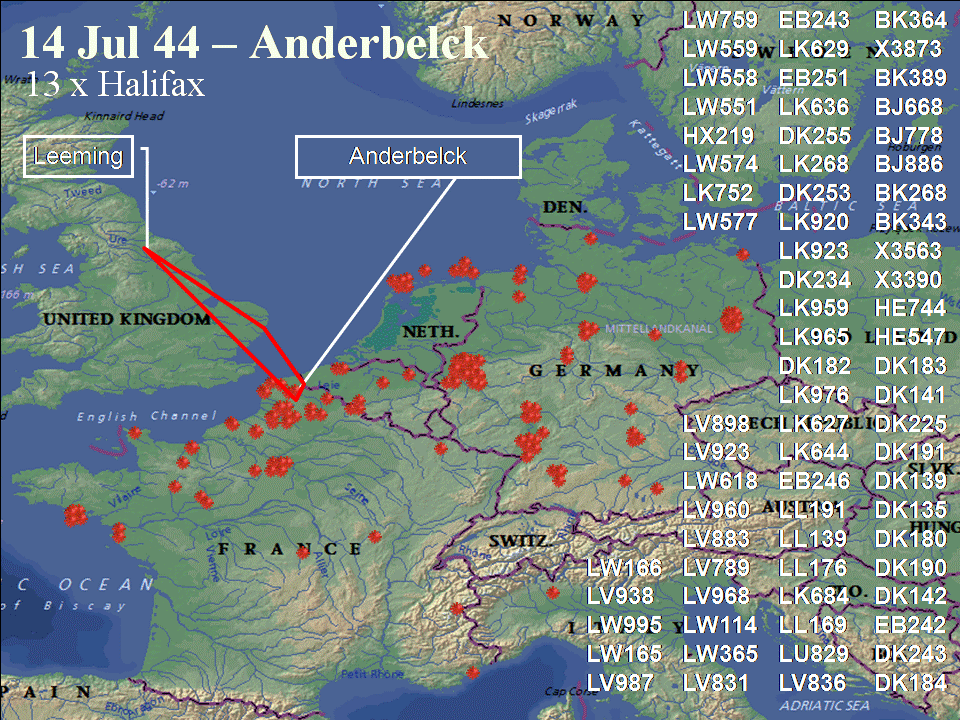 July 14, 1944 raid route