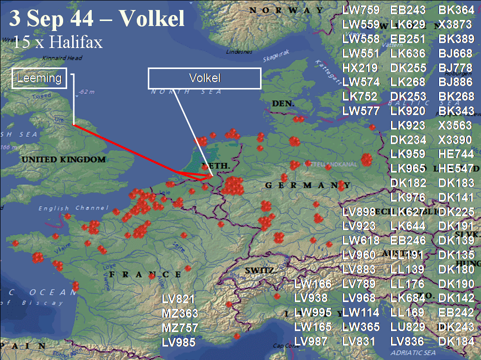 September 3, 1944 raid route