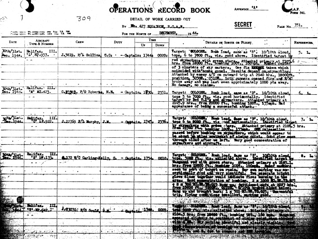 Ops Record - December 31, 1944